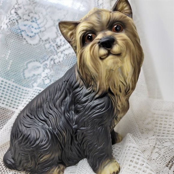 Vintage Yorkshire Terrier Porcelain Figurine Dog Figurine Yorkie 7" Tall - Picture 1 of 9